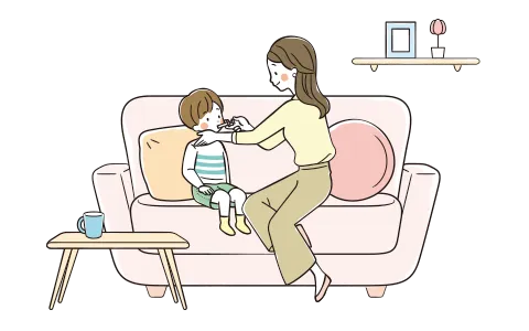 男の子のレノックス・ガストー症候群患者さんが薬を服用している様子のイラスト