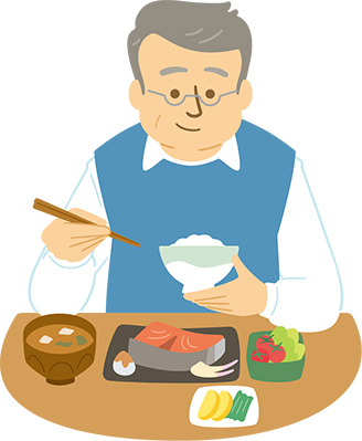 食事している男性患者さんのイラスト