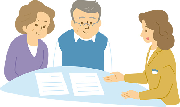 患者さん夫婦が病院スタッフから制度の説明を受けているイラスト