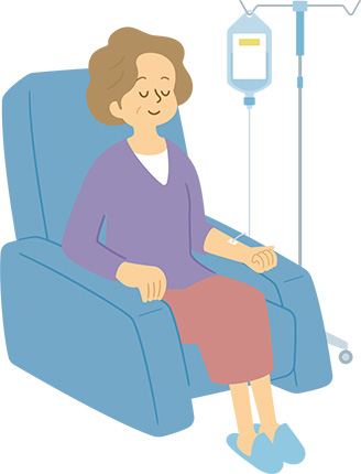 点滴で治療を受けている女性患者のイラスト