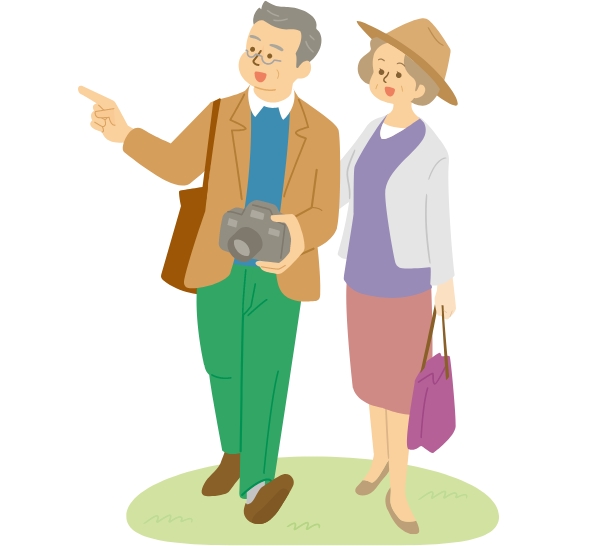 夫婦で観光しているイラスト