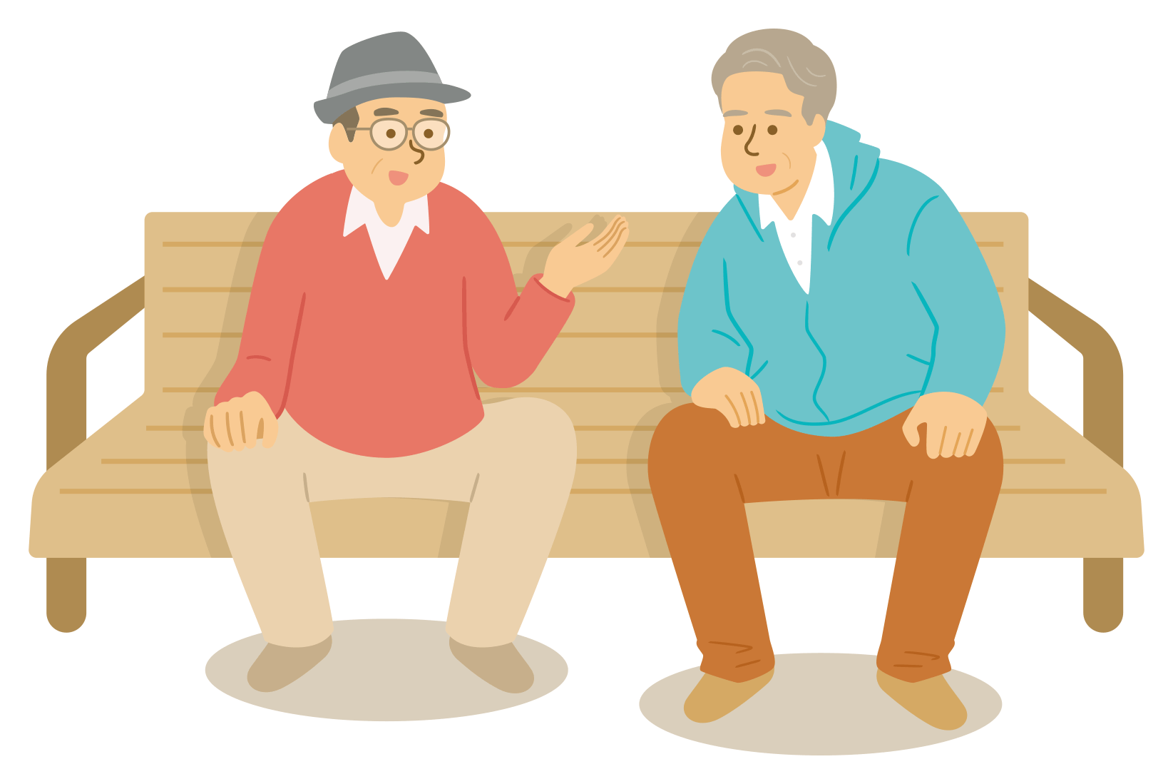 公園のベンチで男性2人が話をしているイラスト。MCLの診断ページへのリンク