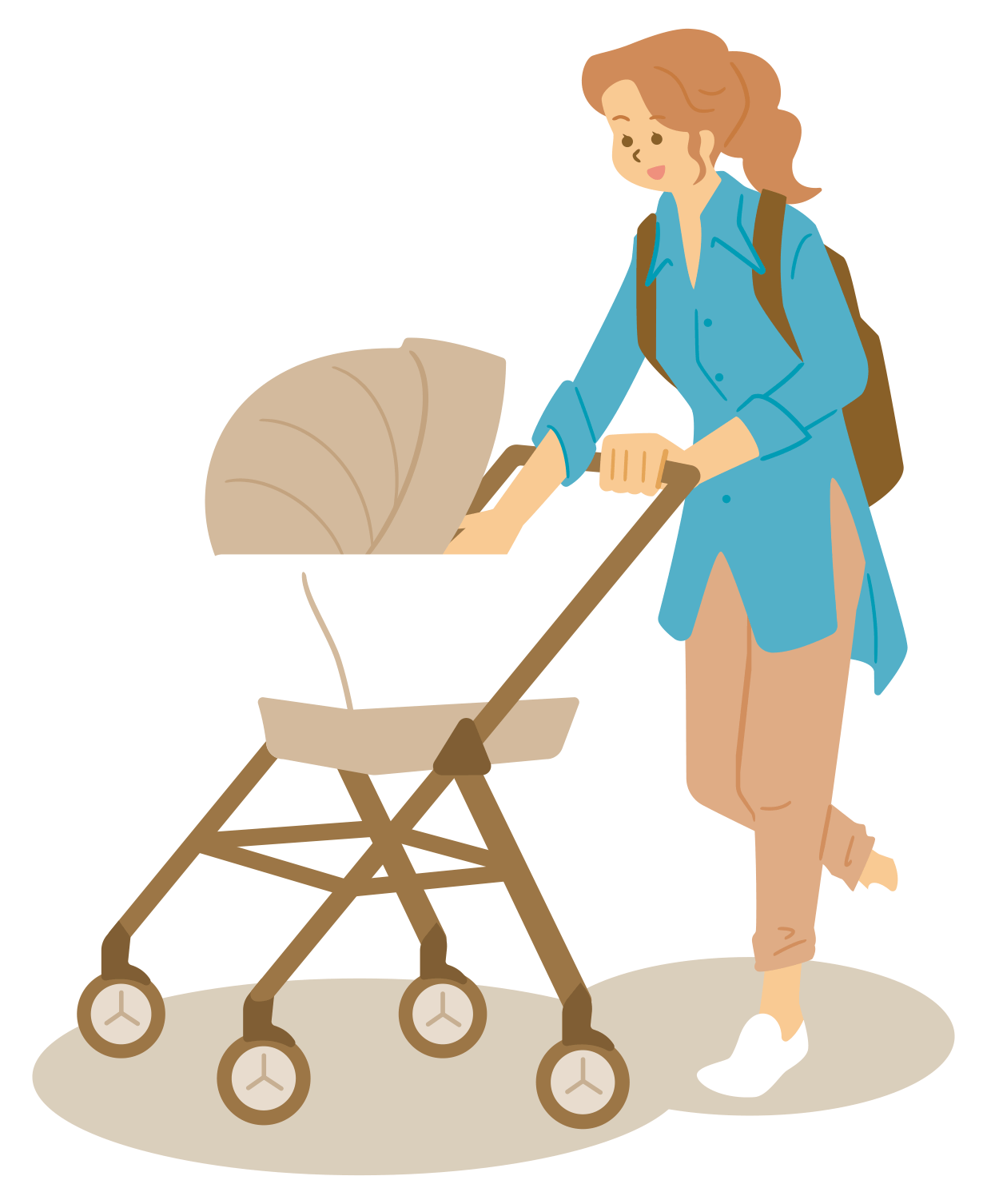 ベビーカーを押している女性のイラスト。Q&Aページへのリンク