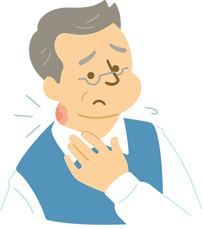 首のあたりが腫れている男性のイラスト